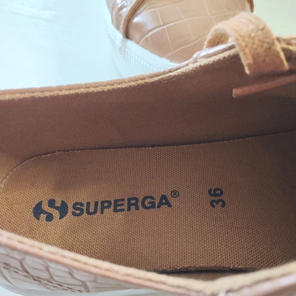 Superga Tan Croc-Embossed Platform Sneakers Size 6 - Picture 9 of 11